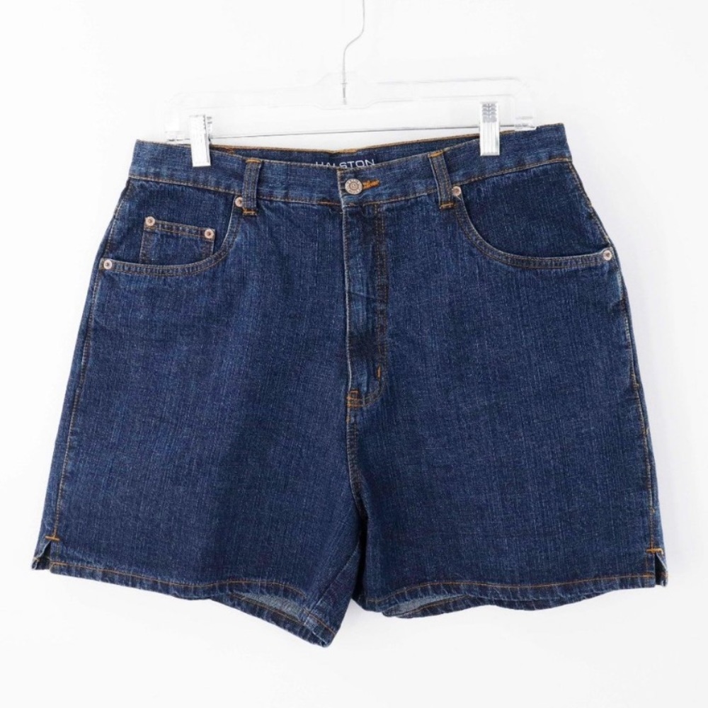 Halston dark blue denim shorts